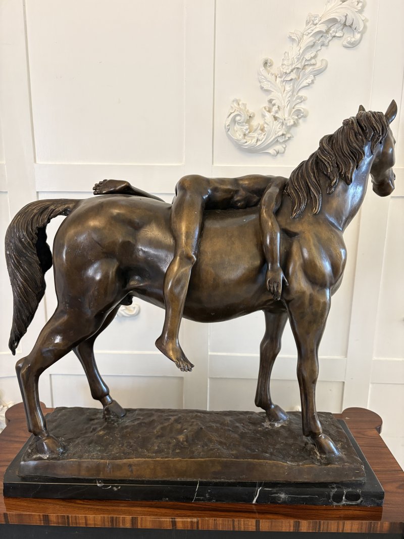 Large Antique Bronze Study of a Nude Male on Horseback - Image 6